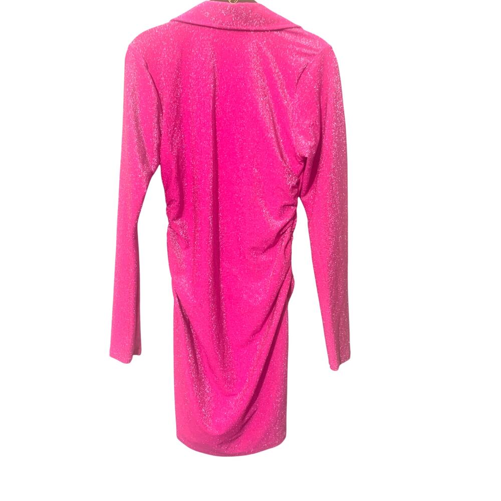 Good American Hot Pink Metallic Sparkle Ruched Stretch Mini Dress‎  sz 2/Med - Picture 3 of 9
